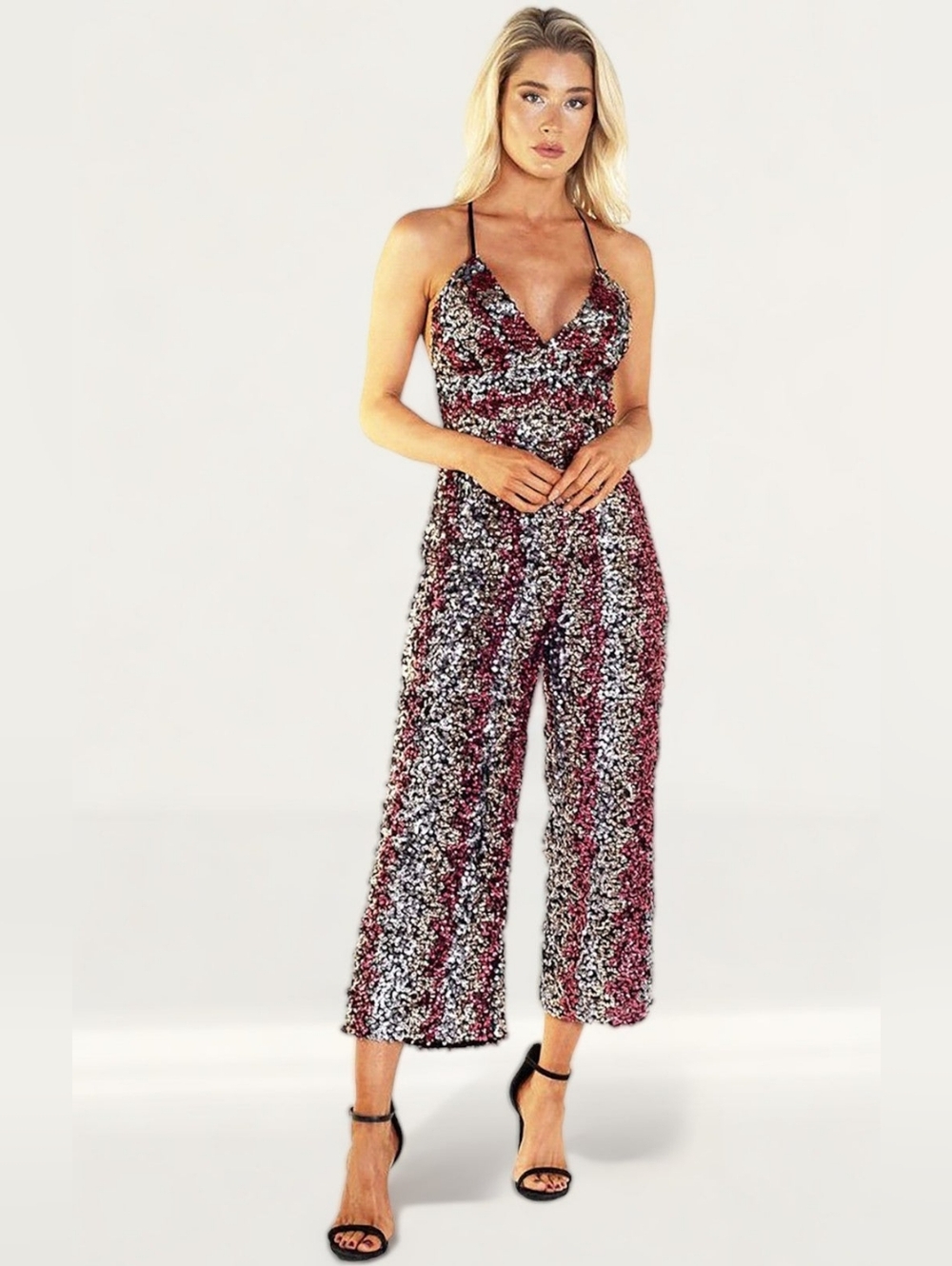 BARDOT Goldie Sequin Stripe Jumpsuit Sz 6 Multicolor MSRP $189 NWT